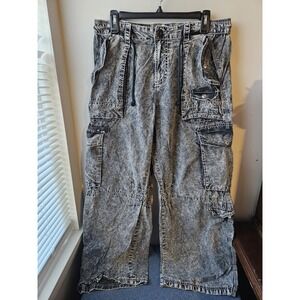 Bershka Women's Baggy Cargo Pants M Acid Wash Gray Y2K Utility Wide Leg